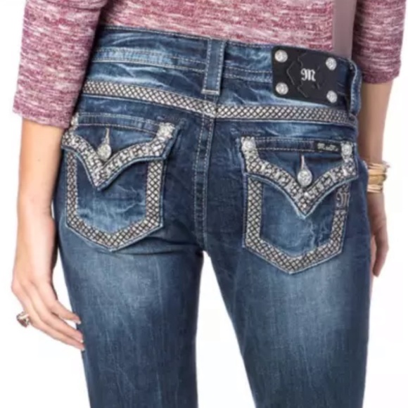 Miss Me Denim - Miss Me Metallic Gridlock Border Skinny Jeans 26